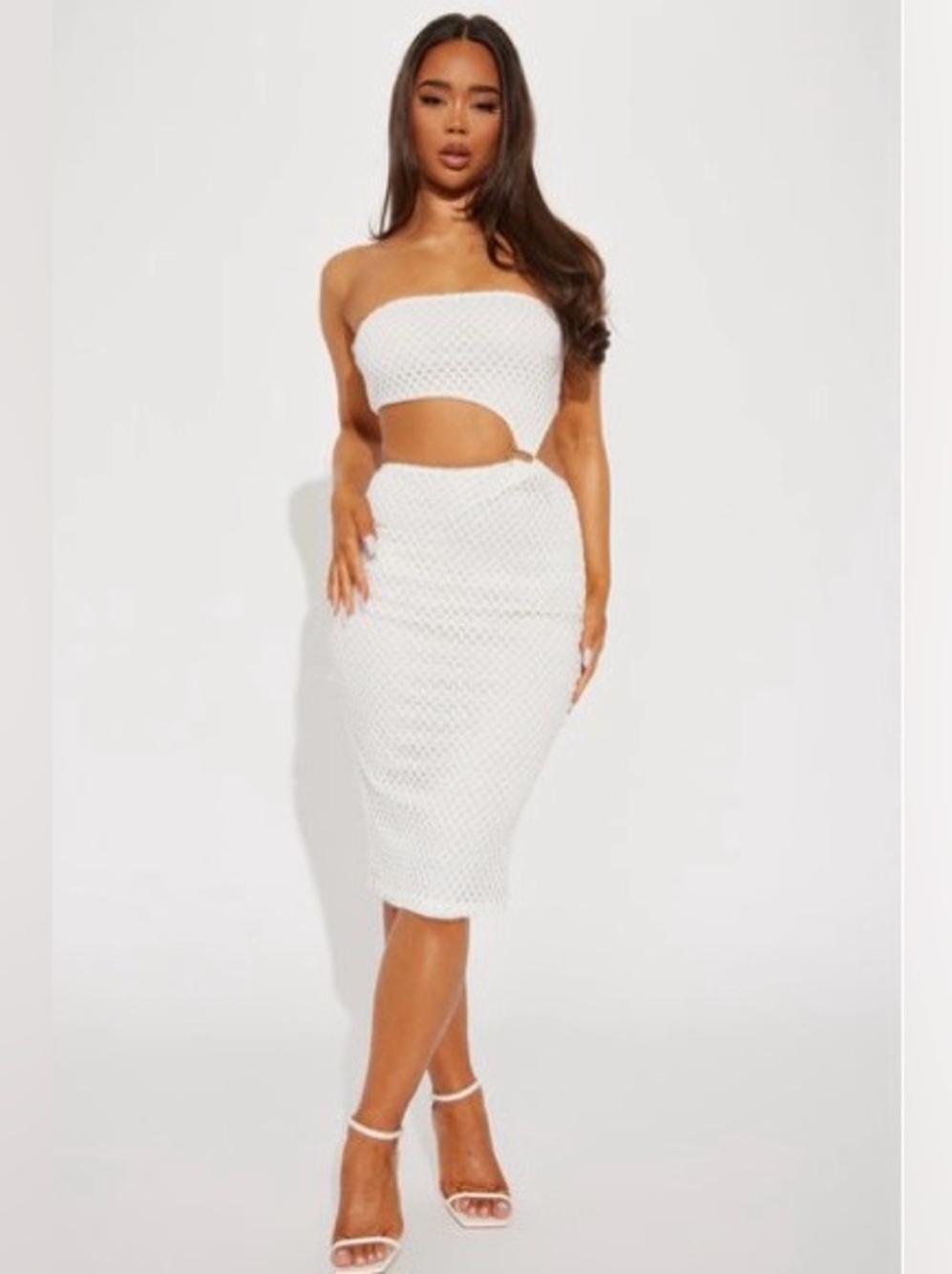Fashion Nova White Lace Midi Skirt